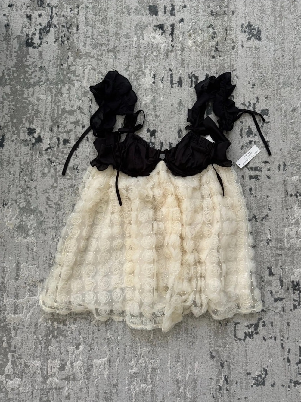Black & Ivory Ruffle Strap Babydoll Dress - Picture 4 of 4